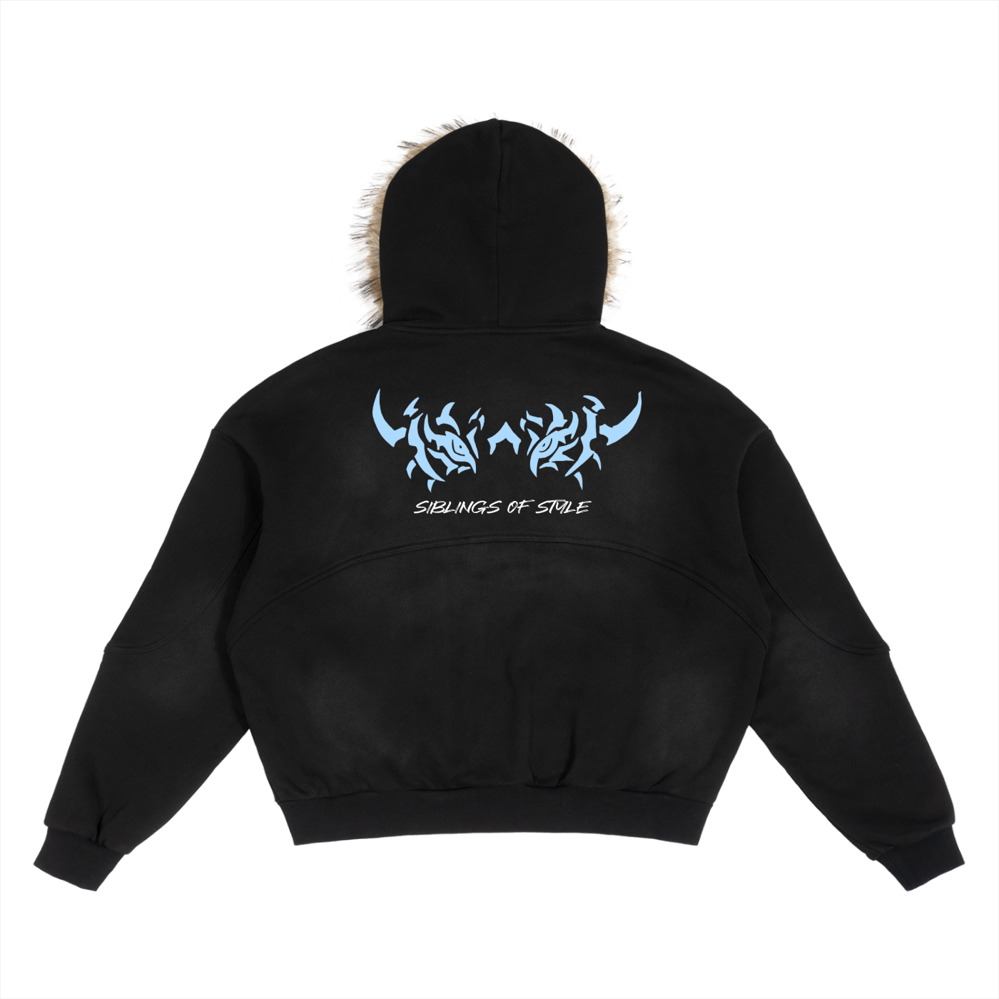 Sun Fade Boxy Detachable Fur Hoodie