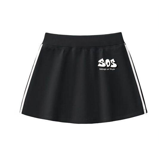 SOS blqck and white design netball skirt